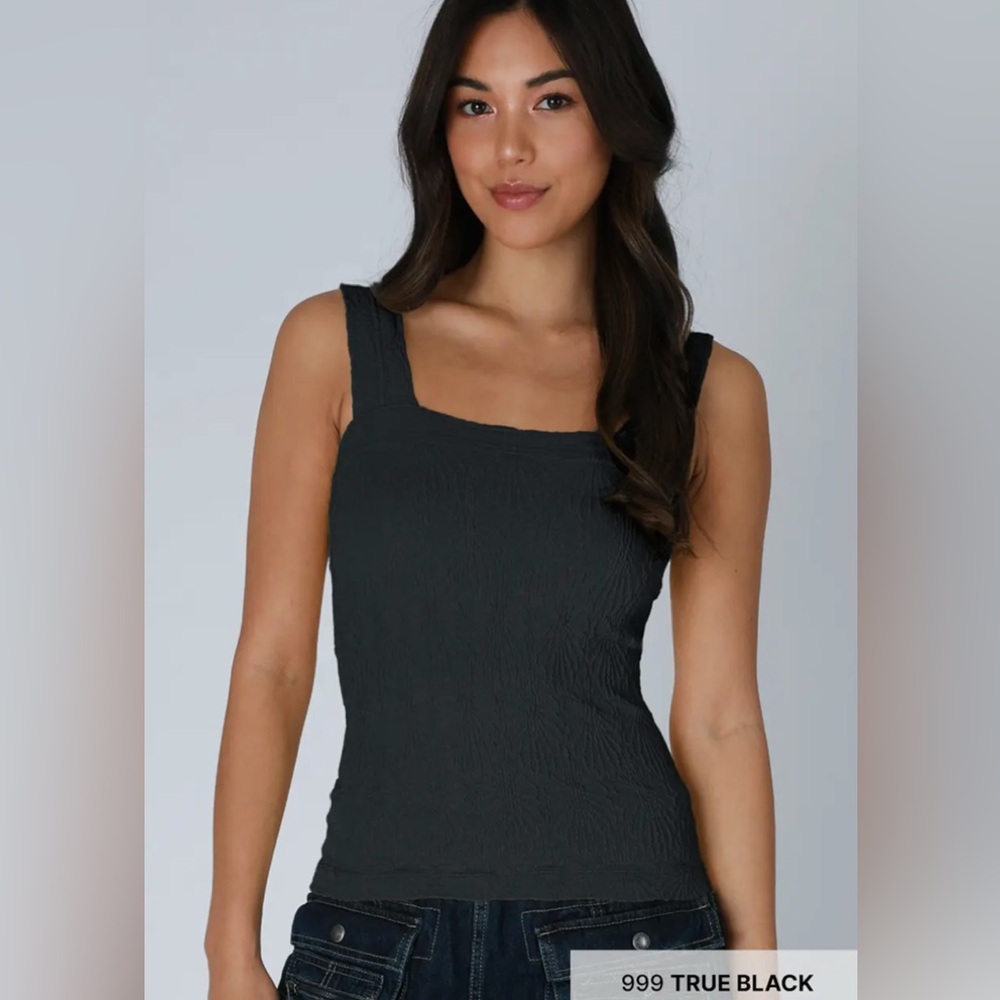 Niki Biki Lace Textured Square Neck Tank Top, Black, One Size | NS8416